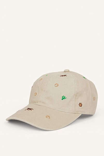 DeFacto Women's Embroidered Jean Cap Beige Hat H6753Ax26Wn