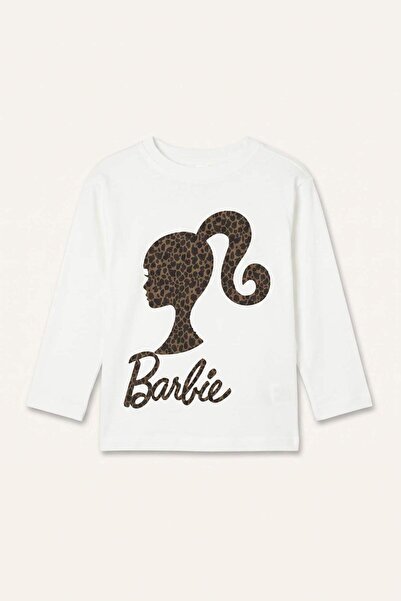 DeFacto Barbie Licensed Crew Neck Combed Cotton Long Sleeve Ecru T-Shirt Baby...