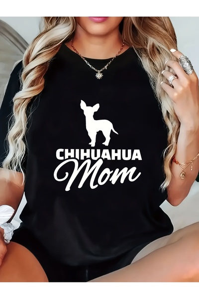 12 HERTZ تي شيرت نسائي بطبعة Chihuahua Mom ناعم ومسامي ومريح بأكمام قصيرة ويا...