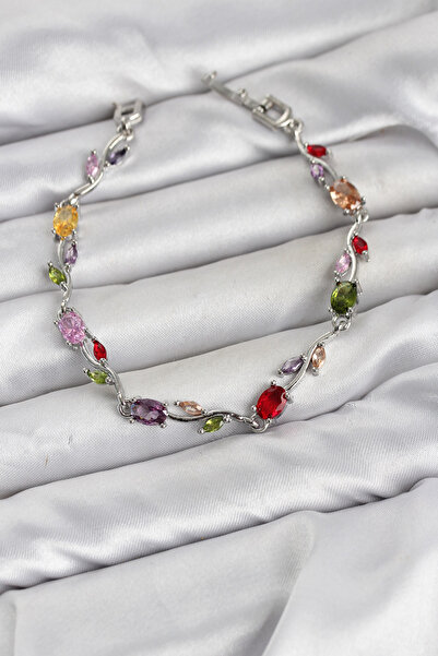 OGHAMAY Brass Silver Color Mix Color Zircon Stone Flower Model Women's Bracelet