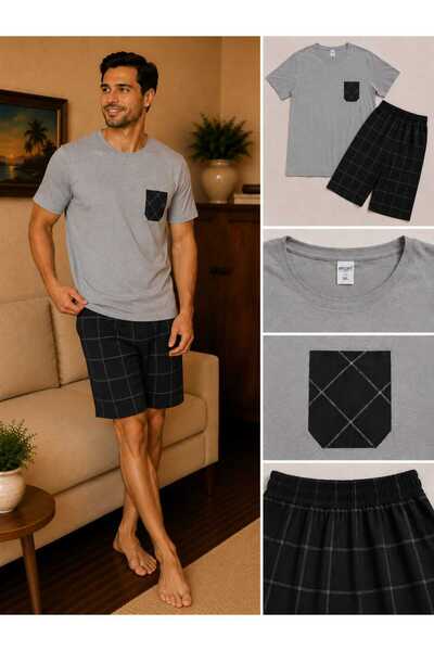 PİJAMA VAKTİ Men's Pajama Set with Cotton Shorts