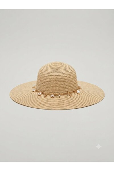 Fonem Enıf Premium 100% Natural Paper Beach Hat - Straw Hat with Gold Chain, ...