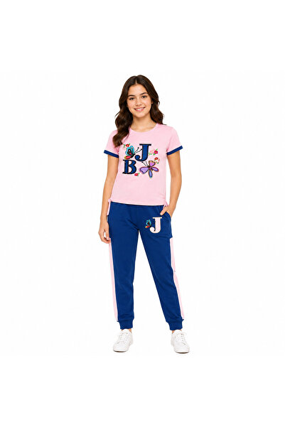Generic Girl's T-Shirt and Pants Set, Pink and Blue |   Short Sleeves, Two Pi...