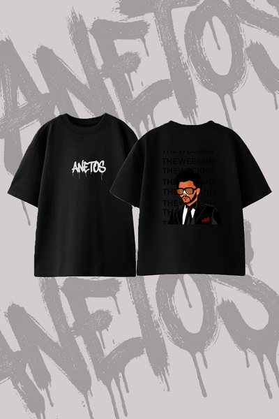 Anetos The Weeknd_2 Design Back Printed Cotton Black Oversize T-Shirt