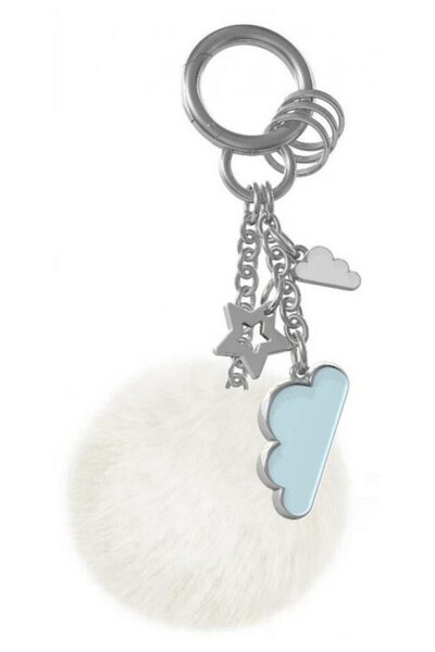 Metalmorphose , breloc accesoriu pentru geanta metal cu pompon pufos, nor 3D,...