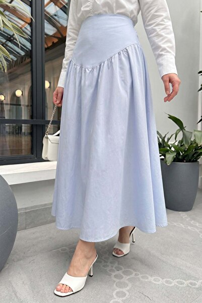Salih Çelebi Fusta din poplin cu corset în talie 26061 - ALBASTRU BEBE