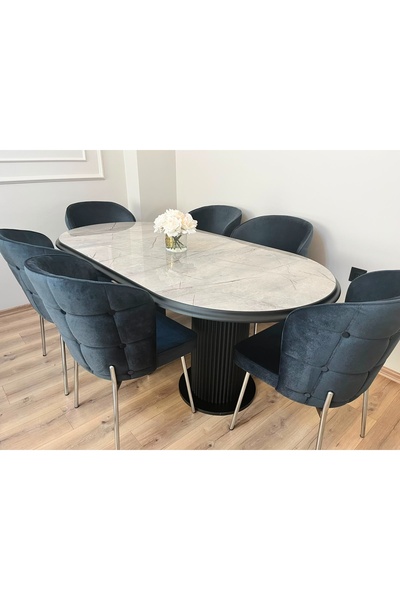 ÜNALMIŞ Yemek Odası Takımı - 95X185 Yemek masası PTT Bohem Masa Sandalye