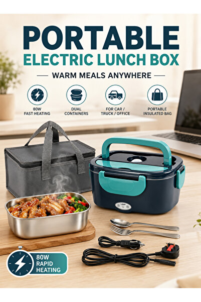Pomefar 80W Dual Use Electric Heated Lunch Box, 304 Stainless Steel Food Warm...