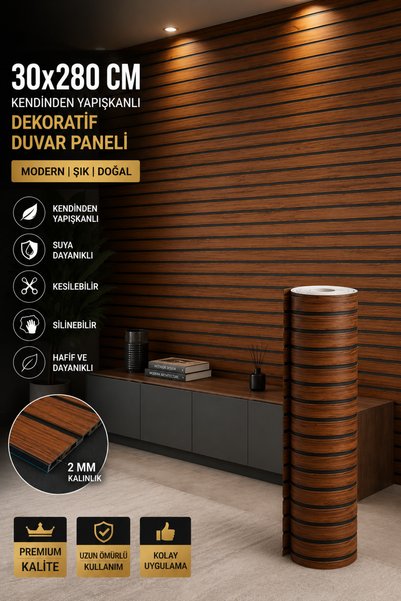 UKAB DEKOR 30x280 cm 3d Ahşap Dokulu Kendinden Yapışkanlı Duvar Kaplama Paneli