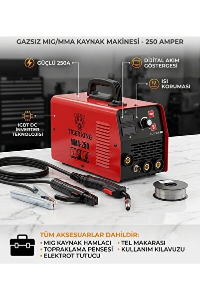 Doğan Tekno GAZSIZ GAZ ALTI KAYNAK MAKİNESİ MMA-250 + 1KG TEL
