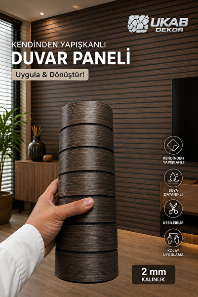 UKAB DEKOR 30x280 cm 3d Ahşap Dokulu Kendinden Yapışkanlı Duvar Kaplama Paneli