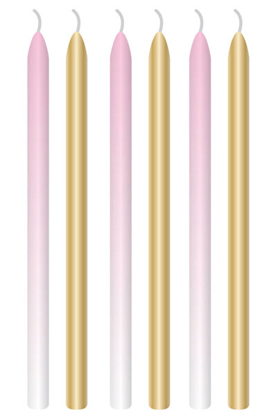 AMSCAN Set 6 lumanari pentru tort Birthday Pink Ombre, Amscan, 12 cm, Roz/Auriu