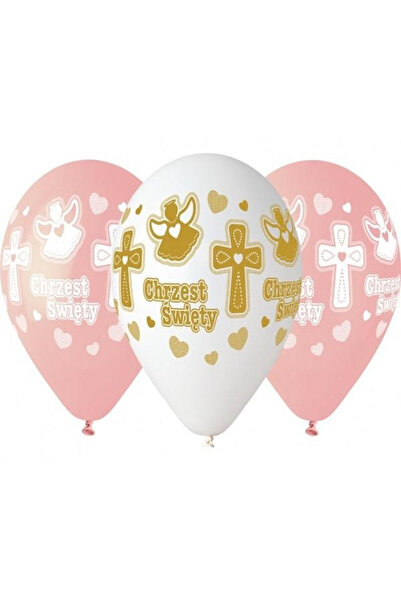 Godan Baloane Premium pentru botez fetita, din latex 33 cm, cu imprimeu inger...