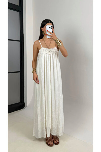 My Blog White Adjustable Strap Lined Gipeli Dress - 2Y3317