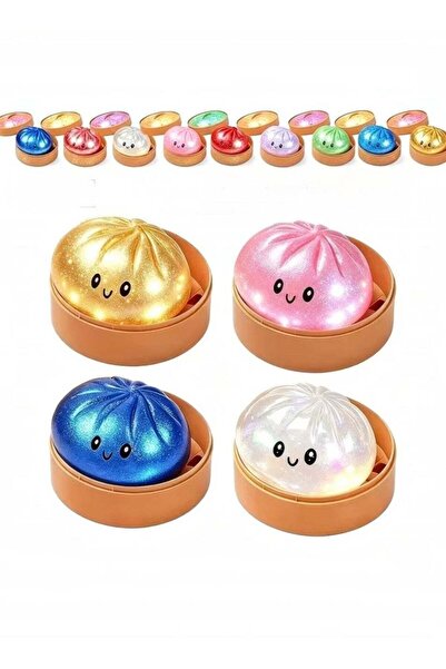 Squishy Glitter Dumpling Fidget Toy with Steamer Box, TPR Stress Relief -Mult...