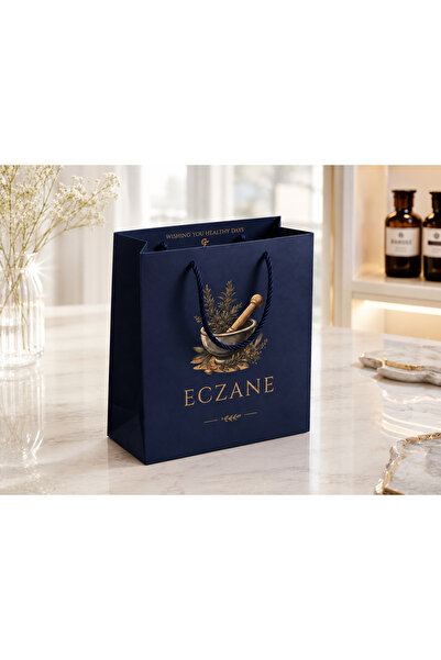 ÇABUKLAR Eczane Karton Çanta Körüklü Premium Derin Lacivert (14x8x20 cm) - 10...