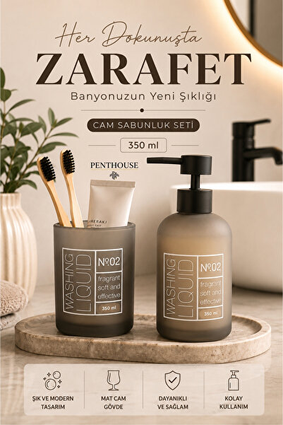 Penthouse Matte Glass 2-Piece Bathroom Soap Dispenser Set Liquid Soap Dispens...