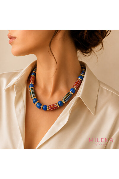 Milena Designer Store Milena Istanbul Colorful Ethnic Patterned Bead Necklace