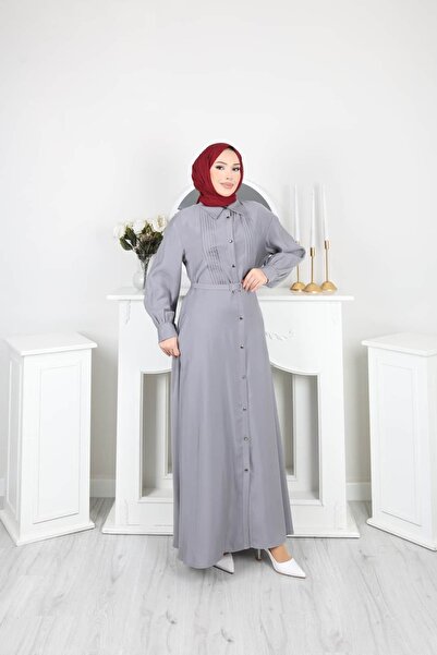 ankanoor Modal Ribbed Detailed Belted Buttoned Dress Anka261033