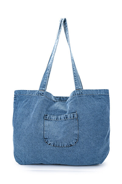 minebag Large Internal Volume Denim Women's Shoulder Bag Marma Blue
