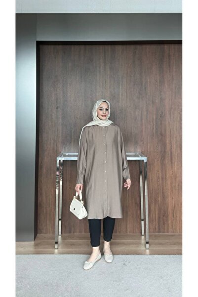 ankanoor Cupra Linen Shirt Collar Hijab Tunic 100 cm Anka261035