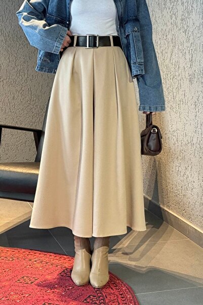 lamelif Belted Hijab Skirt Beige