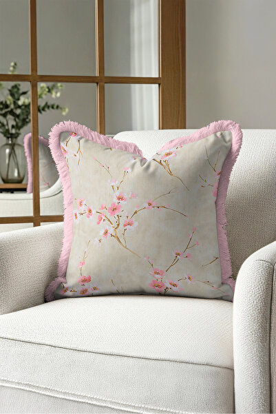 Evimde Bambaşka Față de pernă elegantă japoneză cu model floral și franjuri -...