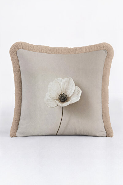 Evimde Bambaşka Floral Fringed Pillowcase with Floral Design - Soft Botanical...