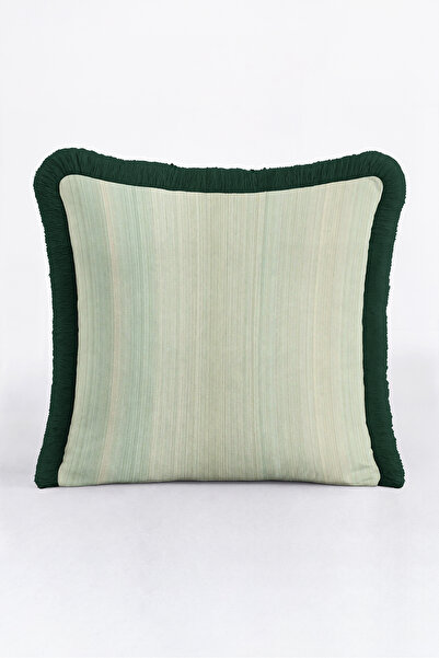 Evimde Bambaşka Luxury Striped Mint Fringed Pillowcase - Elegant Nordic Green...
