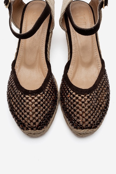 LuviShoes Drelix Brown Suede Genuine Leather Stone Detailed Mesh Women's Wedge Heeled Sandals