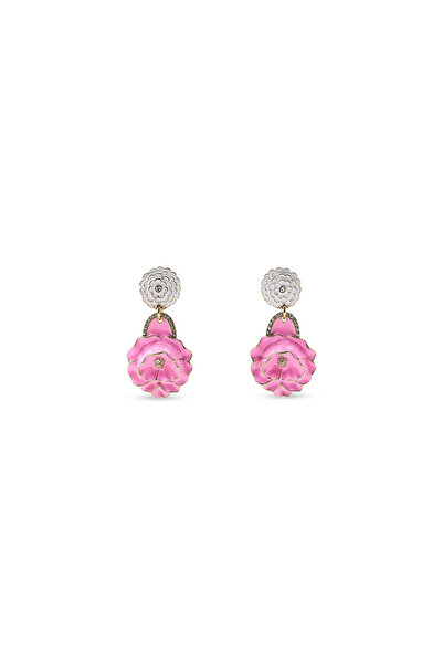 Charmist Steel Zr Pink Flower Dangle Earrings