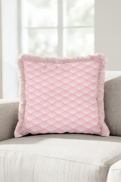 Evimde Bambaşka Art Deco Fan Motif Fringed Pillowcase - Elegant Geometric Cre...