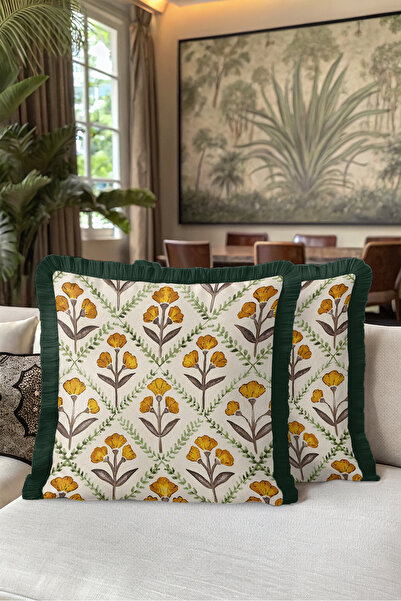 Evimde Bambaşka Husă de pernă cu franjuri, elegantă, cu motive florale botani...