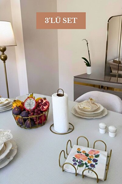 Edora Home مجموعة من 3 قطع من حامل المناديل الورقية المربعة باللون الذهبي غير...