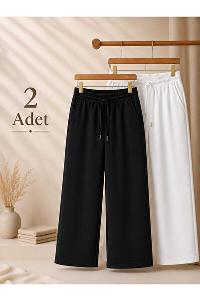 DÜVEN 2-Pack Women's Single Bottom Wide Leg Famous Sweatpants