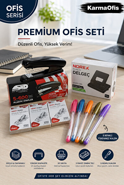 KarmaOfis Premium Office Set |   Stapler + Hole Punch + 3 Pack Staple Wire + ...