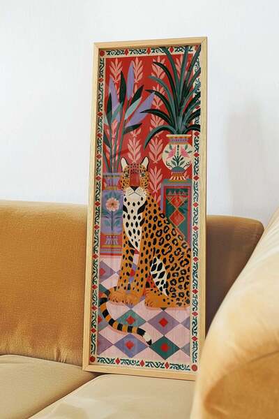 Buka Shops Leopar Folk Sanat Tablosu Kırmızı – Etnik Maksimalist Dikey Sanat ...