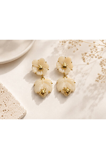 Archhazel Jewelery Ladybug Detailed Cream Flower Xuping Dangle Women's Earrings