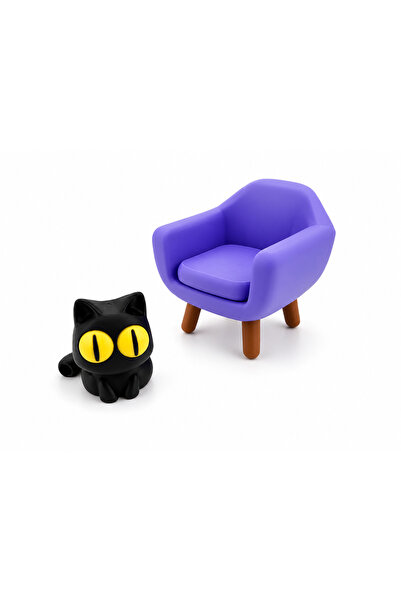 Yapı3D Sevimli Kedi Figürlü Dekoratif Mini Koltuk Seti 🎁 Masaüstü Dekoru 🏡 ...