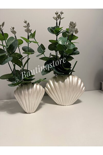 Bautinq Store 14 cm Pearl Color Pearlescent 2-Piece Oyster Vase (Flowers Not ...