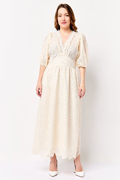 London Fog Women Eyelet Maxi Dress, Ivory