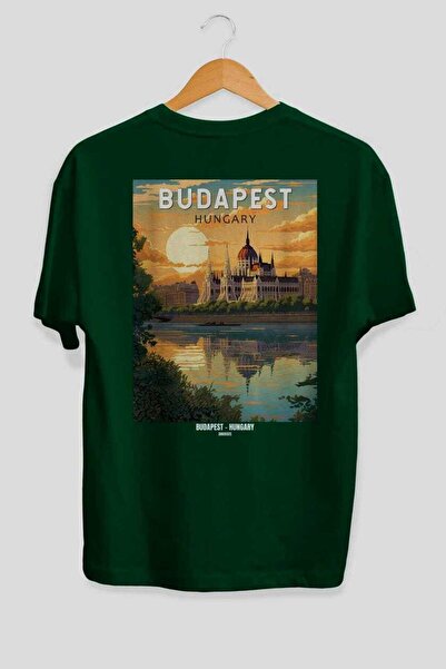 Ankhises Μπουδαπστέ Ουγγαρία Πράσινο Oversize Country City T-Shirt με στάμπα ...