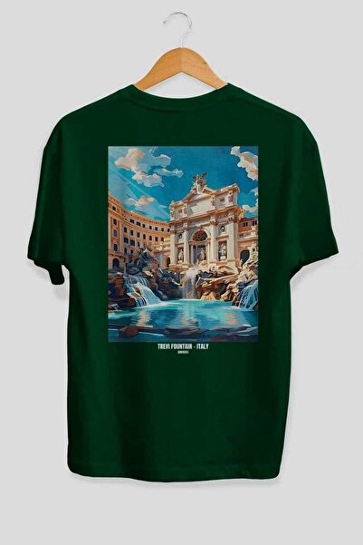 Ankhises Σιντριβάνι Τρέβι Ιταλία Πράσινο Oversize Country City Back Printed U...