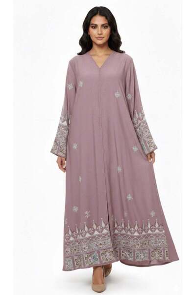 Azria Fashion Mauve Geometric Embroidered Abaya