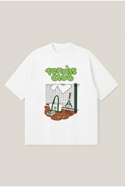 Moon Dancer Tennis Club Printed Oversize Boxy Cut Unisex 100% Cotton Tshirt |...