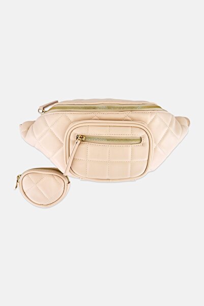 DeeZee Women 2 Pcs Brand Logo Fanny Pack, Light Beige