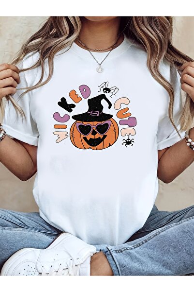 LİNA06 Women'S T-Shirt, WICKED "Cool Sunglasses Jack-O'-Lantern" Heart-Shaped...