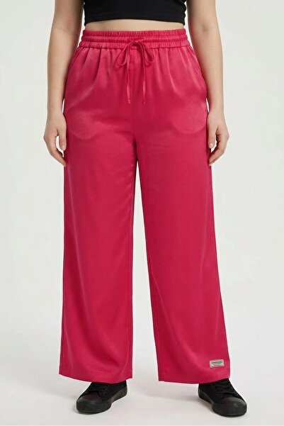 The Giving Movement Women Regular Fit Plain Wide Leg Pants, Fuchsia Pink