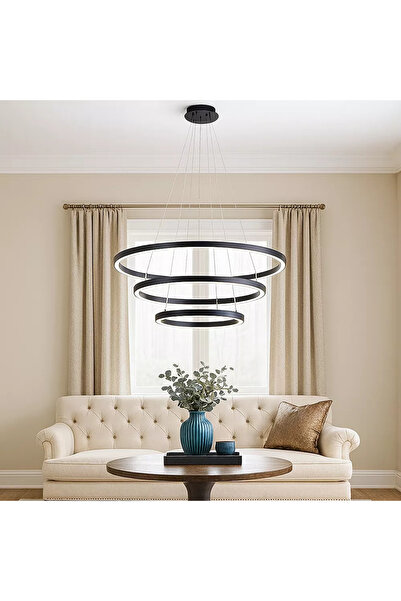 Hummer Modern Black Ceiling Light, Yellow Light Color, Size 40 + 60 + 80 Cm, ...