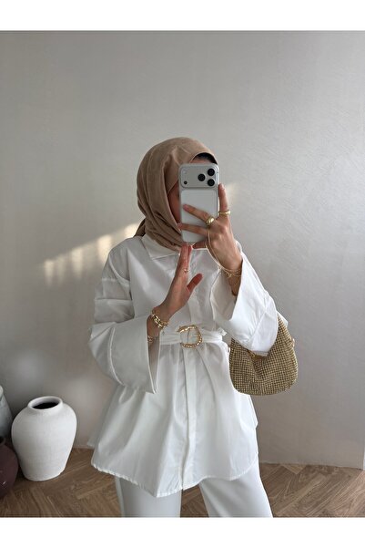 VeraTrend Kemeri Gold Tokalı Polin Oversize Gömlek